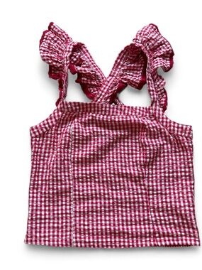 Gingham cropped tank top with ruffles